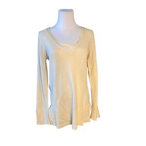 Wishlist Vneck High‎ Low Hem Split Sleeve & Hem Yellow Sweater sz Small